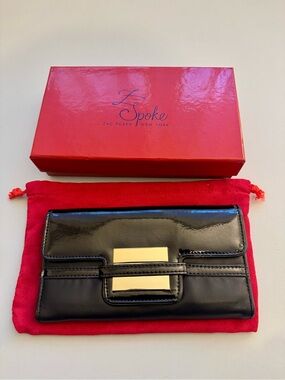 Z Spoke by Zac Posen Black Patent Leather Wallet with Gold Accent